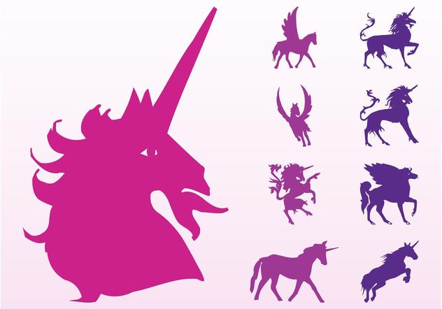 Unicorns And Horses Silhouettes - Free vector #160191