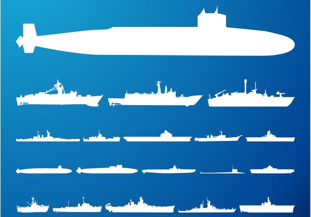 Submarines And Ships Silhouettes - Kostenloses vector #162511