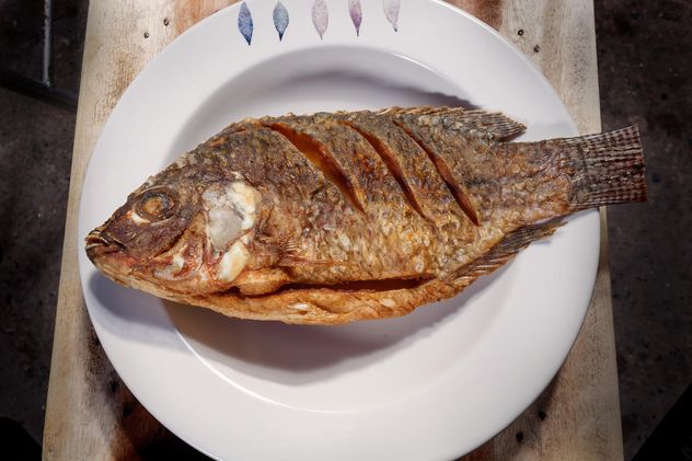 Fried fish on plate - Free image #186071