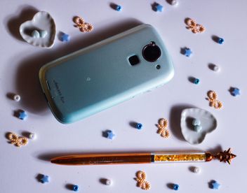 blue smartphone with little hearts and and bows - Free image #187241