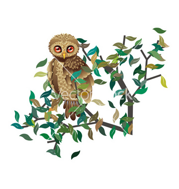 Free owl on branch with leaves vector - vector gratuit #205341 