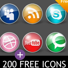 Free Icons 200 + Glossy Pack - Kostenloses vector #206751