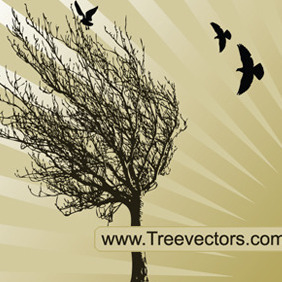 Vector Tree Silhouette With Birds - vector gratuit #207911 