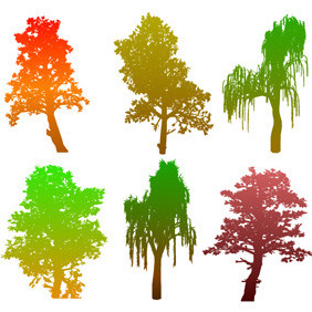 Colourful Tree Silhouettes - бесплатный vector #213911