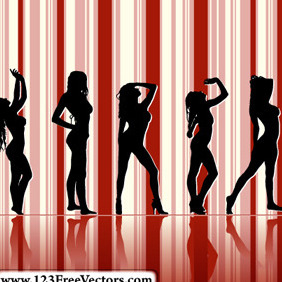 Sexy Girl Silhouettes With Striped Background - vector gratuit #214981 