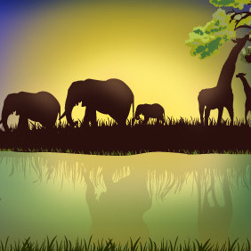 African Landscape With Animals - Free vector #218221
