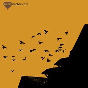 Flock Of Birds And Roof Vector - Free vector #222171