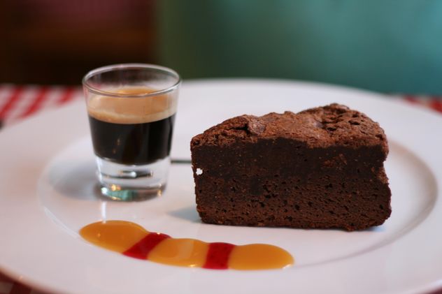 Brownie and glass of espresso - Free image #304141
