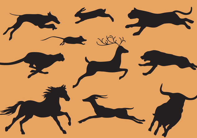 Animals Running Silhouette Vectors - Free vector #305241