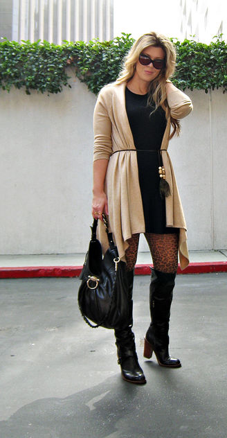 sweater dressing+ferragamo bag+over the knee boots+cat eye sunglasses+blonde hair - Kostenloses image #314471