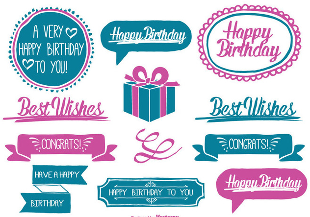 Cute Hand Drawn Style Birthday Labels - Free vector #327361