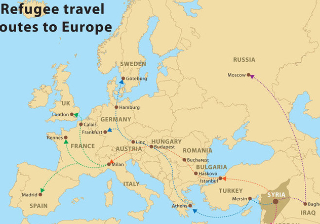 Vector Refugee Routes To Europe - Free vector #328291