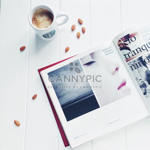 morning minimal shots with coffee, almond and magazine - бесплатный image #329171