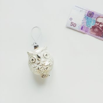 owl toy and money on a white background - бесплатный image #329241
