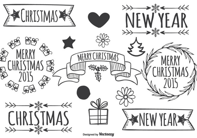 Cute Hand Drawn Christmas Elements - Free vector #333371
