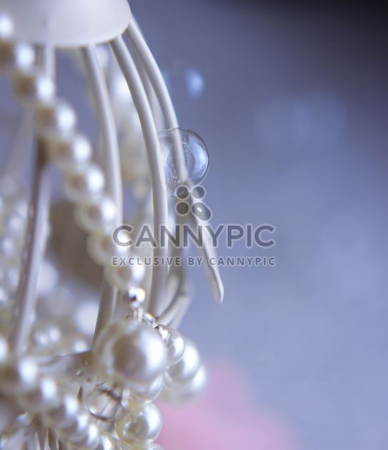 Close up of white bird cage decorated with pearls - image #341481 gratis