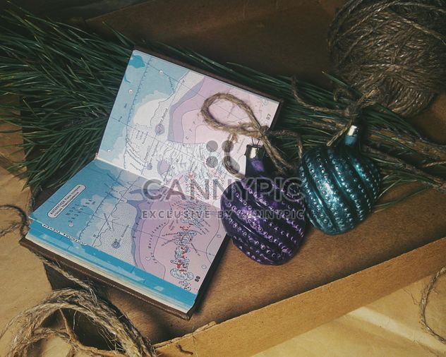 Christmas decorations, box, pine, and map - бесплатный image #342551
