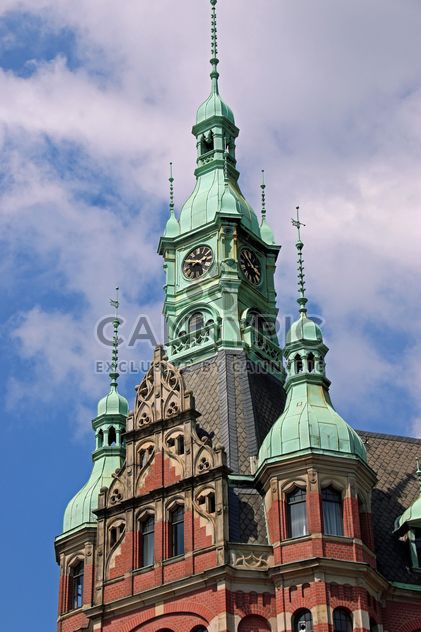 Tower against cloudy sky, Speicherstadt, Hamburg, Germany - бесплатный image #346271