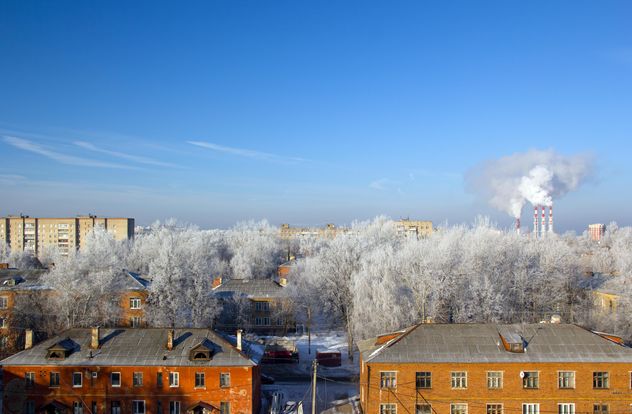 Aerial view on houses and white trees in winter, Podolsk - Free image #347031