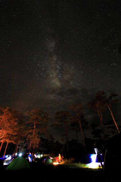 Night sky with Milky Way over tents in forest - Kostenloses image #348941