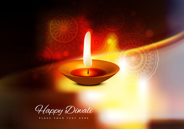 Burning Diya On Happy Diwali Card - vector #354891 gratis