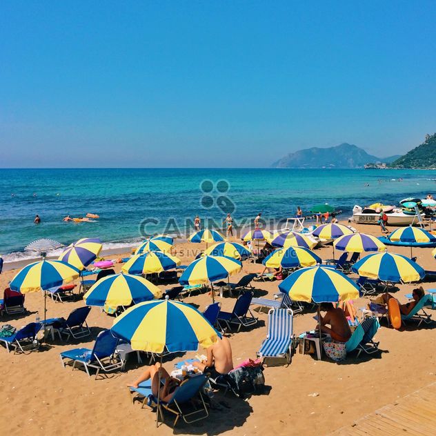 People under umbrellas on beach - бесплатный image #363661