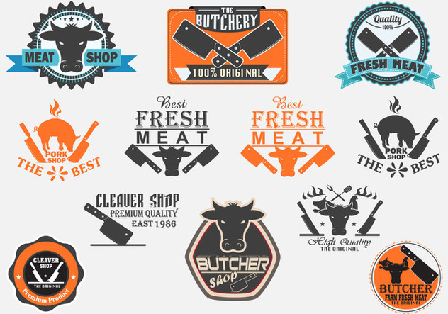Butchery and Cleaver Labels Vector Set - Kostenloses vector #373691