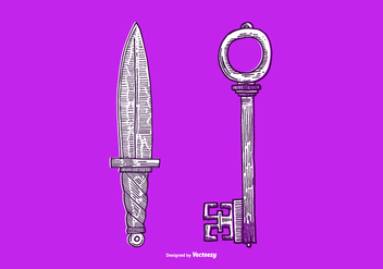 VECTOR KNIFE & KEY - LINE DRAWING - Free vector #379491