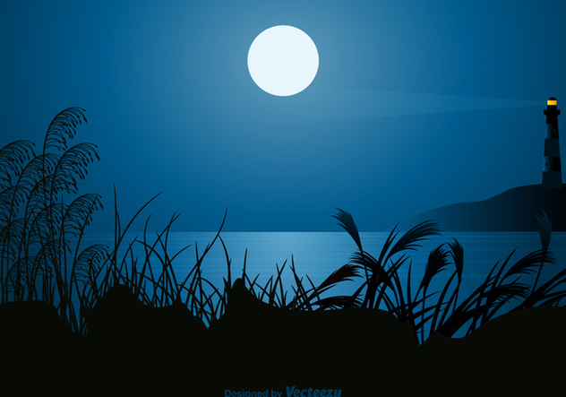 Free Seascape At Night Vector Illustration - Free vector #412521
