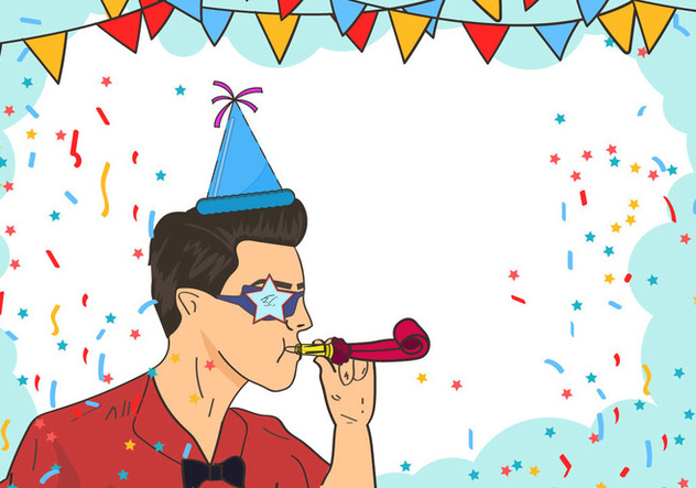 Man Blowing A Party Blower - Free vector #416161