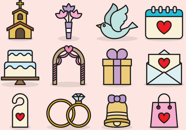 Cute Wedding Icons - vector #424971 gratis