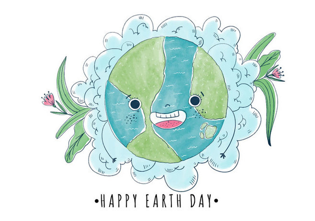 Cute And Happy Cartoon World With Flowers Earth Day - vector gratuit #427441 