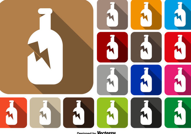 Broken Bottle Icon Square Buttons Vector Set - Free vector #430751
