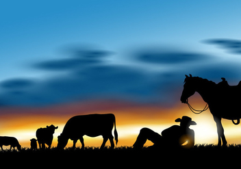 Gaucho Herding Cows Silhouette Vector - бесплатный vector #432621