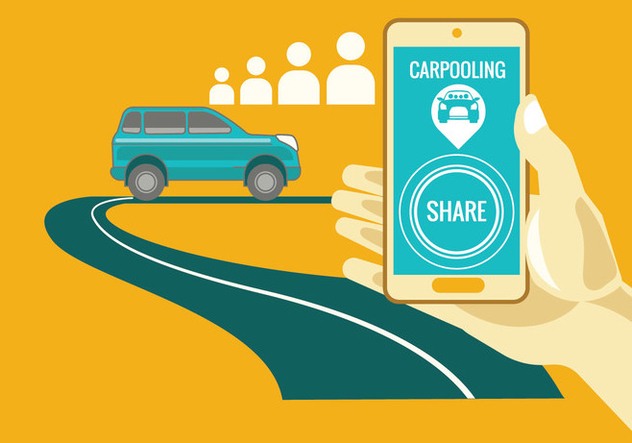 Carpooling concept on yellow background - vector gratuit #436991 