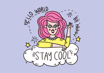 Cute Girl With Pink Hair And Sun Glasses Over A Cloud With Motivational Quote - Kostenloses vector #437791