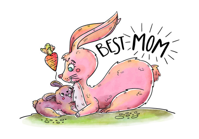 Cute Bunny Mom And Son With Lettering And Heart's Carrot - vector #438471 gratis