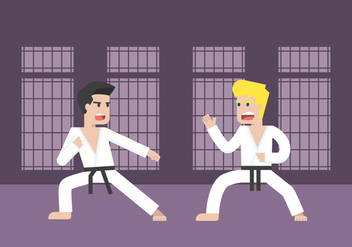 Two Men Practicing Martial Arts Illustration - бесплатный vector #439491