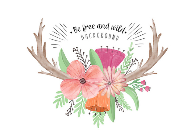 Cute Boho Flowers Leaves And Horns - Free vector #441441