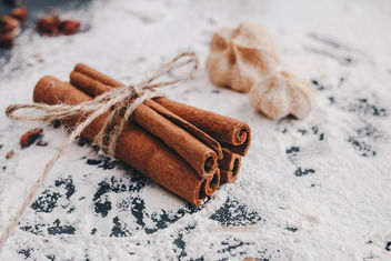 Cinnamon sticks in close up with flour background.jpg - Free image #450731